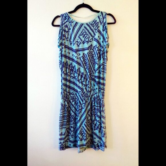 Calvin Klein Blue Patterned Cold Shoulder Short Sleeve Dress - Picture 2 of 4